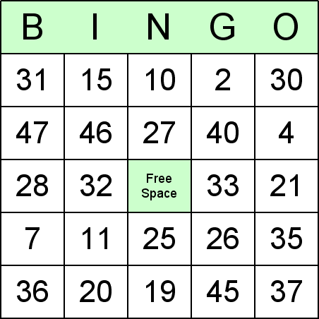 Division Bingo Card